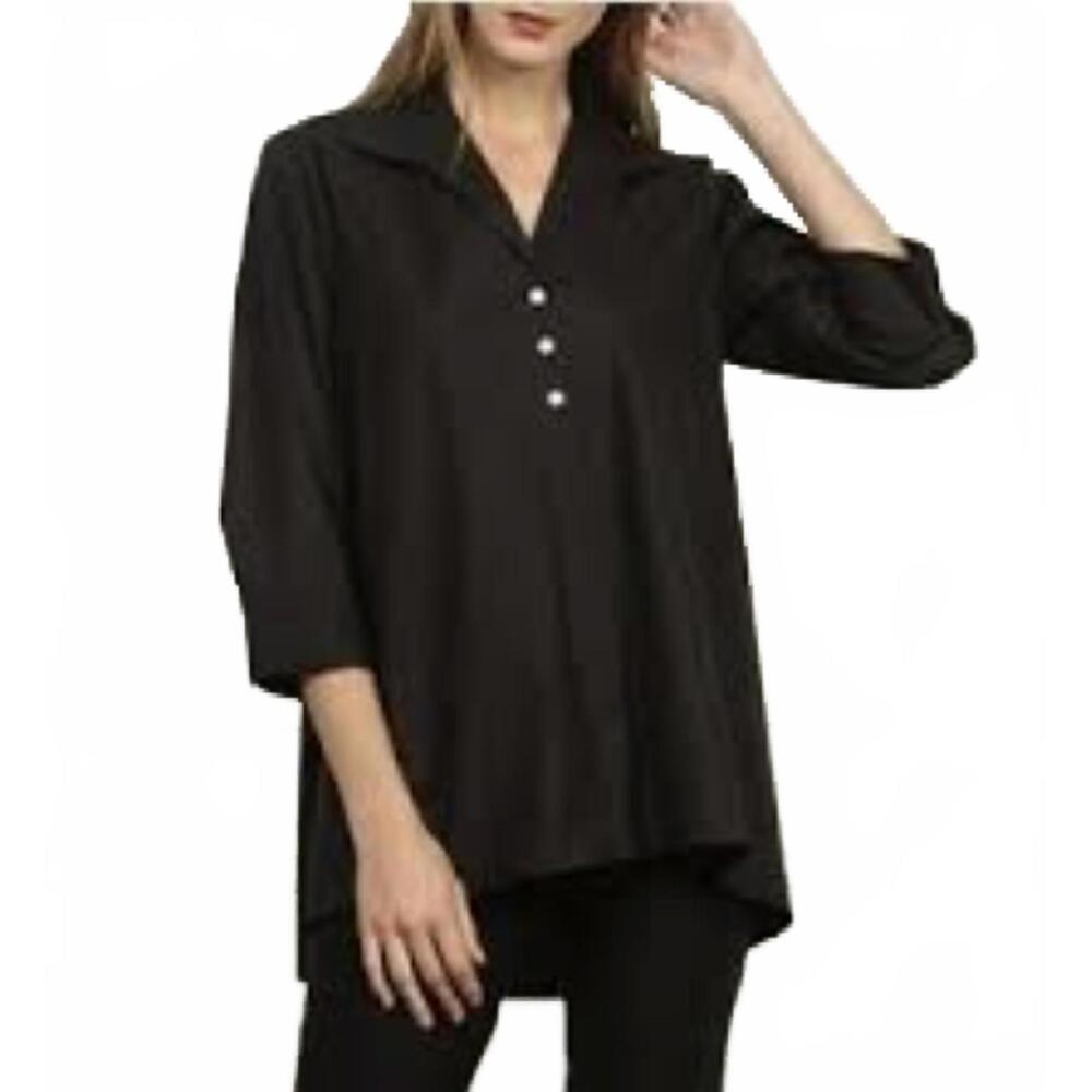 Hinson Wu Black Button-Down Tunic‎ Shirt | Size 12